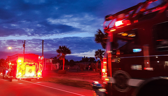 Fire trucks responding to a call