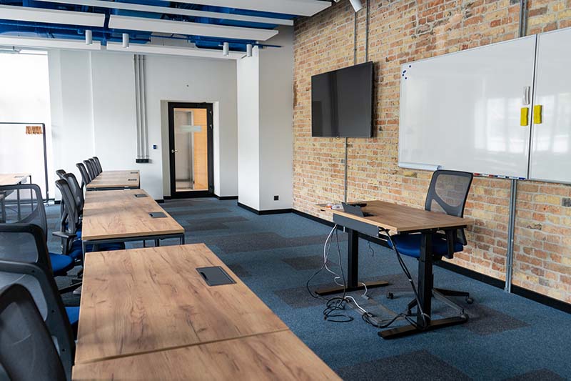 A classroom with a whiteboard